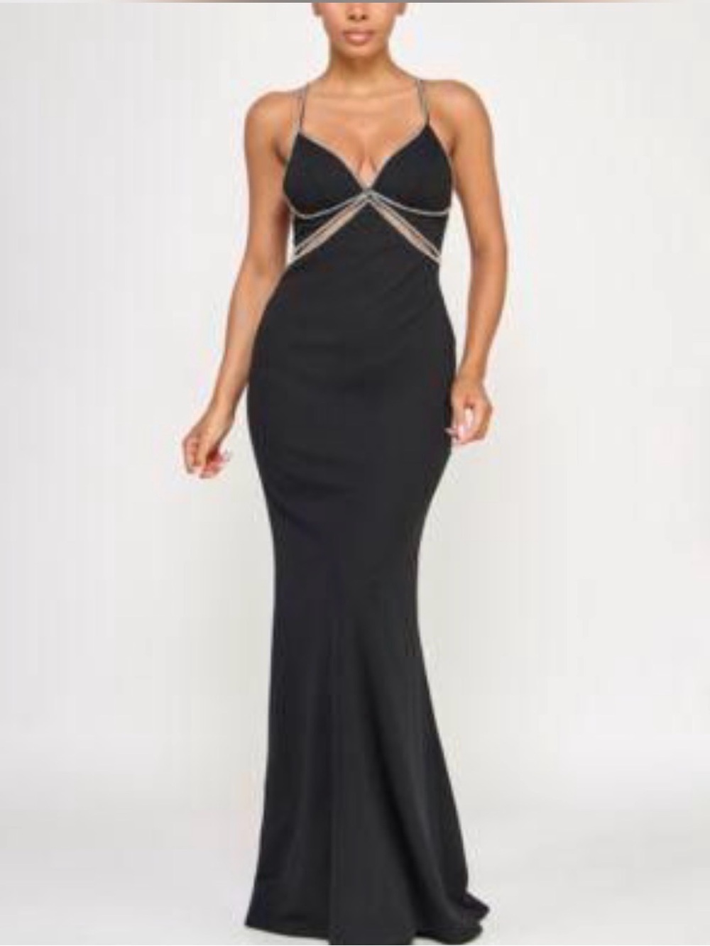 Jodi Kristopher Seni & Cade Beaded Strappy Maxi Evening Dress $129cut out X back